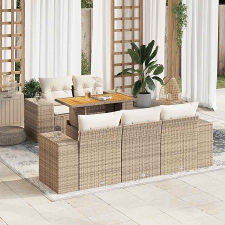 Juego de sofás jardín con cojines 6 pzas ratán sintético beige de , Conjuntos de jardín - Ref: Foro24-3327327, Precio: 553,22...