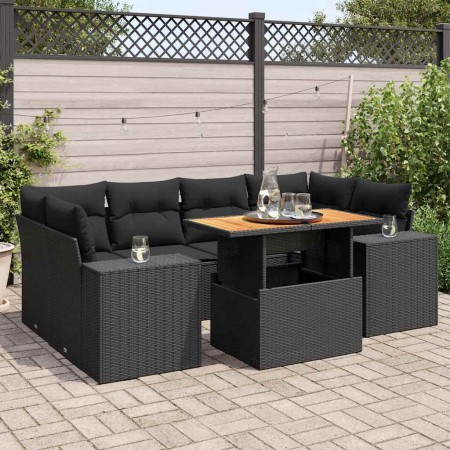Set de sofás de jardín 7 pzas con cojines ratán sintético negro de , Conjuntos de jardín - Ref: Foro24-3327338, Precio: 547,3...