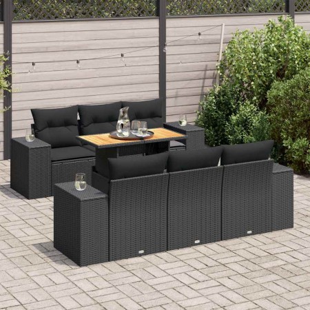 Set de sofás de jardín 7 pzas con cojines ratán sintético negro de , Conjuntos de jardín - Ref: Foro24-3327331, Precio: 563,3...