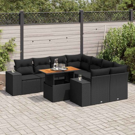 Set de sofás de jardín con cojines 9 pzas ratán sintético negro de , Conjuntos de jardín - Ref: Foro24-3327352, Precio: 653,3...