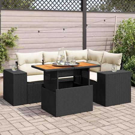 Set de muebles de jardín 5 pzas y cojines ratán sintético negro de , Conjuntos de jardín - Ref: Foro24-3327367, Precio: 379,3...