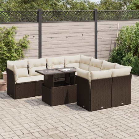 Set de sofás de jardín 9 pzas y cojines ratán sintético marrón de , Conjuntos de jardín - Ref: Foro24-3326134, Precio: 658,42...
