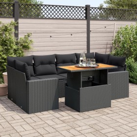 Set de sofás de jardín 7 pzas con cojines ratán sintético negro de , Conjuntos de jardín - Ref: Foro24-3327002, Precio: 540,7...
