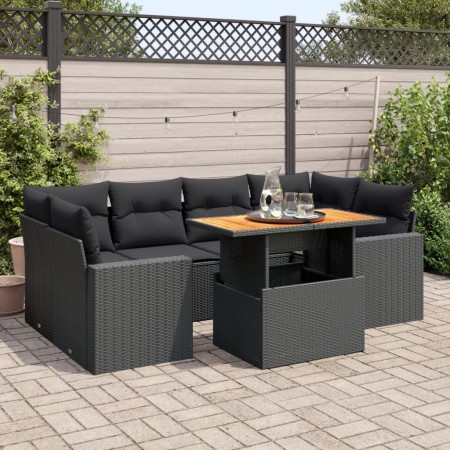 Set de sofás de jardín 7 pzas con cojines ratán sintético negro de , Conjuntos de jardín - Ref: Foro24-3327002, Precio: 540,7...