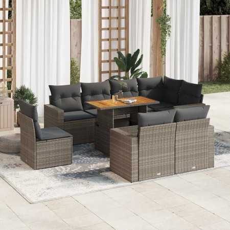 Set de sofás de jardín con cojines 9 pzas ratán sintético gris de , Conjuntos de jardín - Ref: Foro24-3327056, Precio: 632,44...