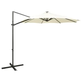 Sombrilla voladiza con poste y luces LED 300 cm arena de vidaXL, Sombrillas - Ref: Foro24-312336, Precio: 117,55 €, Descuento: %