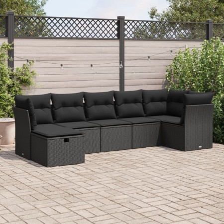 Set de sofás de jardín 7 pzas con cojines ratán sintético negro de , Conjuntos de jardín - Ref: Foro24-3325301, Precio: 467,7...