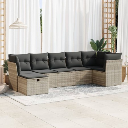 Set de sofás de jardín 7 pzas con cojines ratán PE gris claro de , Conjuntos de jardín - Ref: Foro24-3325308, Precio: 465,16 ...