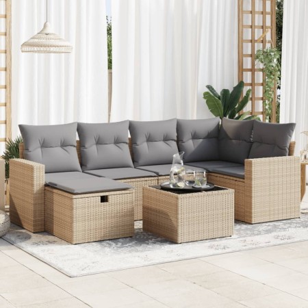 Set sofás de jardín 7 piezas y cojines ratán sintético beige de , Conjuntos de jardín - Ref: Foro24-3325395, Precio: 489,78 €...