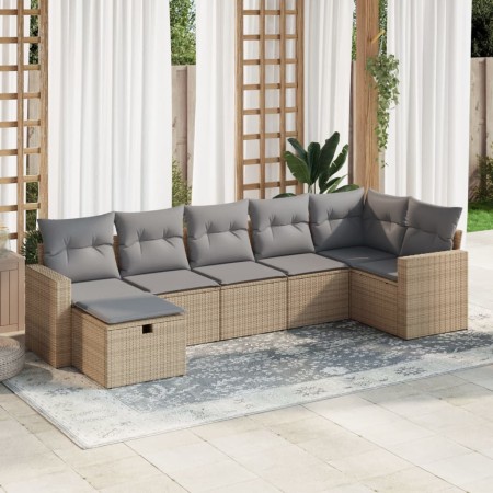 Set sofás de jardín 7 piezas y cojines ratán sintético beige de , Conjuntos de jardín - Ref: Foro24-3325405, Precio: 473,84 €...