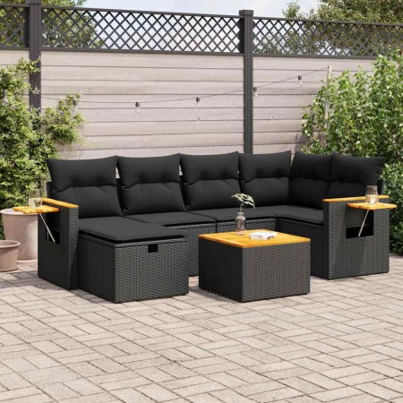 Set de sofás de jardín 7 pzas con cojines ratán sintético negro de , Conjuntos de jardín - Ref: Foro24-3325975, Precio: 500,8...