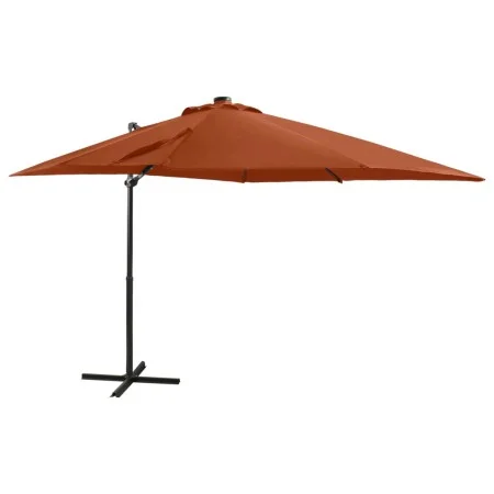 Sombrilla voladiza con poste y luces LED terracota 250 cm de vidaXL, Sombrillas - Ref: Foro24-312327, Precio: 163,91 €, Descu...