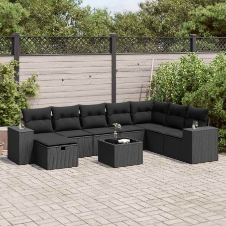 Set de sofás de jardín con cojines 9 pzas ratán sintético negro de , Conjuntos de jardín - Ref: Foro24-3325741, Precio: 576,6...