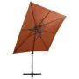 Sombrilla voladiza con poste y luces LED terracota 250 cm de vidaXL, Sombrillas - Ref: Foro24-312327, Precio: 163,91 €, Descu...