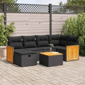 Set de sofás de jardín 7 pzas con cojines ratán sintético negro de , Conjuntos de jardín - Ref: Foro24-3326031, Precio: 435,8...