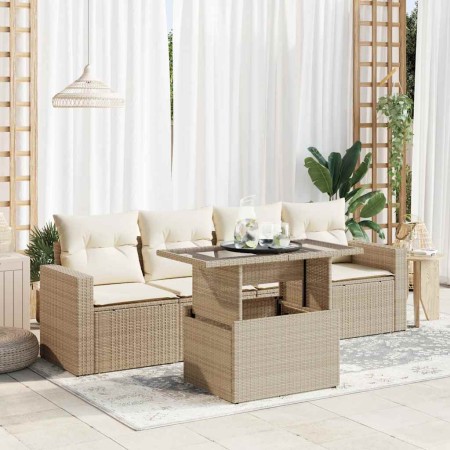 Juego de sofás jardín con cojines 5 pzas ratán sintético beige de , Conjuntos de jardín - Ref: Foro24-3326239, Precio: 429,78...