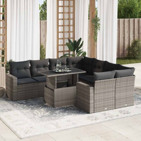 Set de sofás de jardín con cojines 9 pzas ratán sintético gris de , Conjuntos de jardín - Ref: Foro24-3326291, Precio: 611,32...