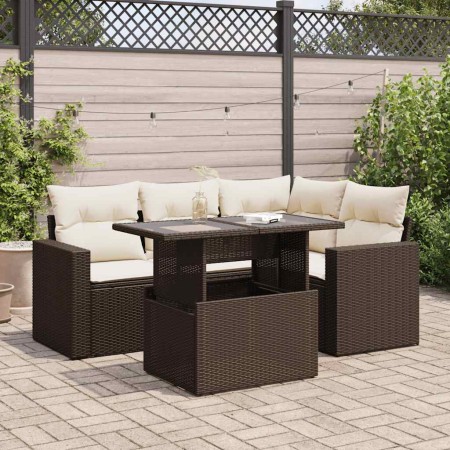 Set comedor de jardín 5 piezas y cojines ratán sintético marrón de , Conjuntos de jardín - Ref: Foro24-3326314, Precio: 416,1...