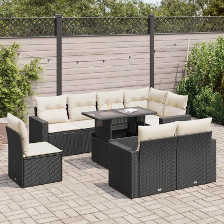 Set de sofás de jardín con cojines 9 pzas ratán sintético negro de , Conjuntos de jardín - Ref: Foro24-3326337, Precio: 622,0...