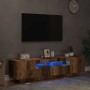 Mueble TV luces LED madera ingeniería envejecida 160x35x40 cm de , Muebles TV - Ref: Foro24-856359, Precio: 122,20 €, Descuen...