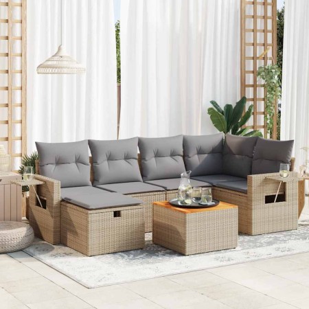 Set sofás de jardín 7 piezas y cojines ratán sintético beige de , Conjuntos de jardín - Ref: Foro24-3325818, Precio: 477,47 €...