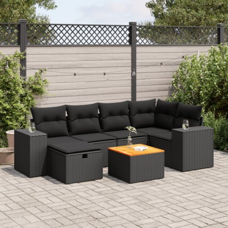 Set de sofás de jardín 7 pzas con cojines ratán sintético negro de , Conjuntos de jardín - Ref: Foro24-3325870, Precio: 479,7...