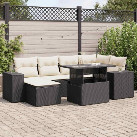 Set de sofás de jardín 7 pzas con cojines ratán sintético negro de , Conjuntos de jardín - Ref: Foro24-3326827, Precio: 488,2...