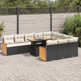 Set sofás jardín y cojines 11 pzas ratán sintético acacia negro de , Conjuntos de jardín - Ref: Foro24-3327759, Precio: 746,1...