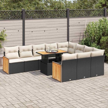 Set sofás jardín y cojines 11 pzas ratán sintético acacia negro de , Conjuntos de jardín - Ref: Foro24-3327759, Precio: 746,1...