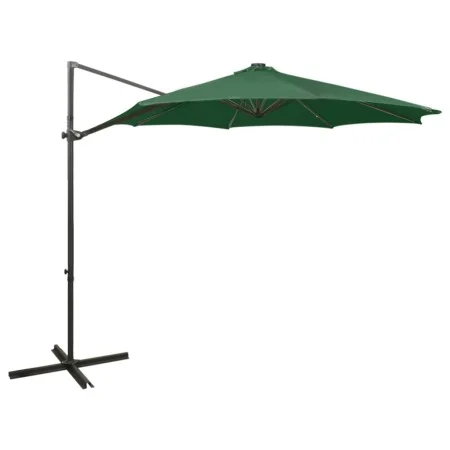 Sombrilla voladiza con poste y luces LED verde 300 cm de vidaXL, Sombrillas - Ref: Foro24-312337, Precio: 117,65 €, Descuento: %