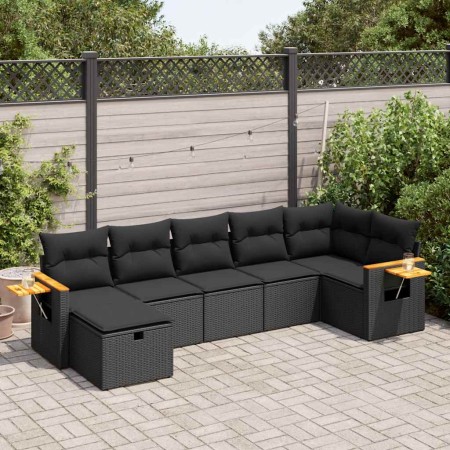 Set de sofás de jardín 7 pzas con cojines ratán sintético negro de , Conjuntos de jardín - Ref: Foro24-3325982, Precio: 495,0...