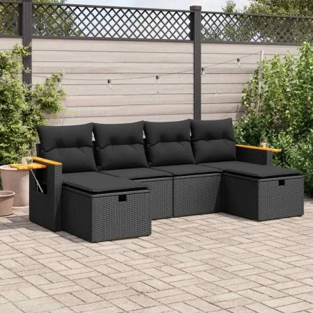 Set de sofás de jardín 6 piezas y cojines ratán sintético negro by , Garden sets - Ref: Foro24-3325996, Price: 404,48 €, Disc...