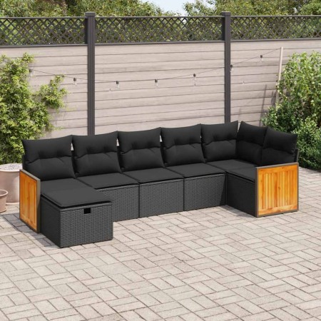 Set de sofás de jardín 7 pzas con cojines ratán sintético negro de , Conjuntos de jardín - Ref: Foro24-3326038, Precio: 438,1...