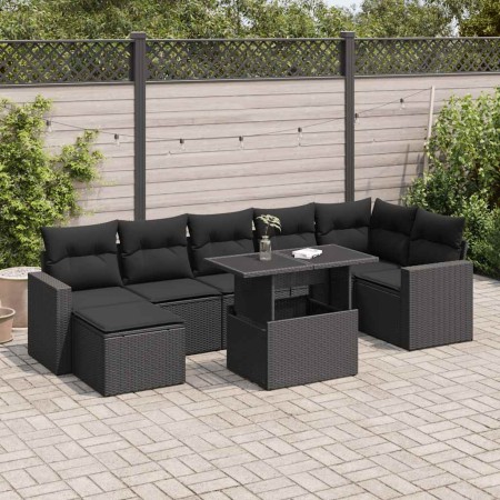 Set de sofás de jardín y cojines 8 piezas ratán sintético negro de , Conjuntos de jardín - Ref: Foro24-3326356, Precio: 551,5...