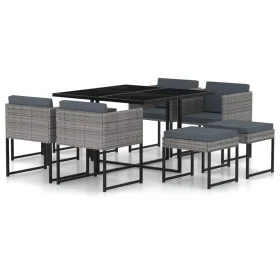 Set de muebles jardín 9 pzas con cojines ratán sintético gris de vidaXL, Conjuntos de jardín - Ref: Foro24-313100, Precio: 46...