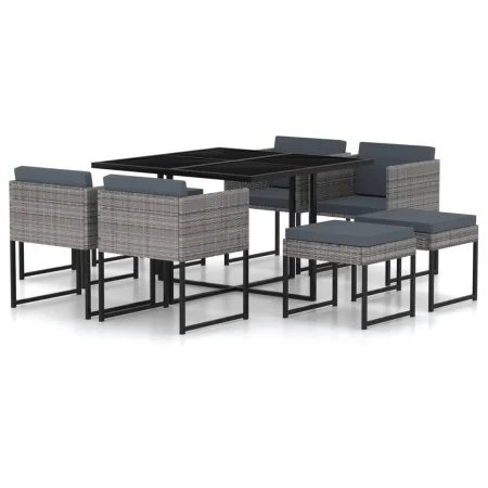 Set de muebles jardín 9 pzas con cojines ratán sintético gris de vidaXL, Conjuntos de jardín - Ref: Foro24-313100, Precio: 46...