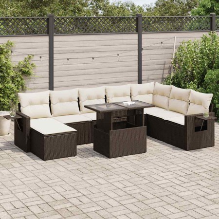 Set de sofás de jardín 9 pzas y cojines ratán sintético marrón de , Conjuntos de jardín - Ref: Foro24-3326534, Precio: 606,84...