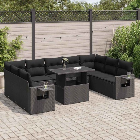 Set de sofás de jardín y cojines 10 pzas ratán sintético negro de , Conjuntos de jardín - Ref: Foro24-3326536, Precio: 715,53...