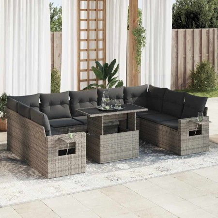 Set de sofás de jardín y cojines 10 pzas ratán sintético gris de , Conjuntos de jardín - Ref: Foro24-3326541, Precio: 678,69 ...