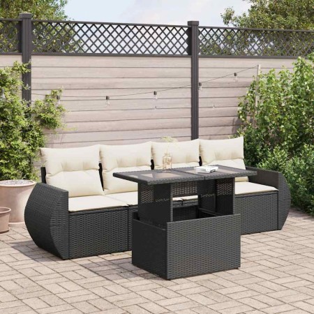 Set de muebles de jardín 5 pzas y cojines ratán sintético negro de , Conjuntos de jardín - Ref: Foro24-3326557, Precio: 364,6...
