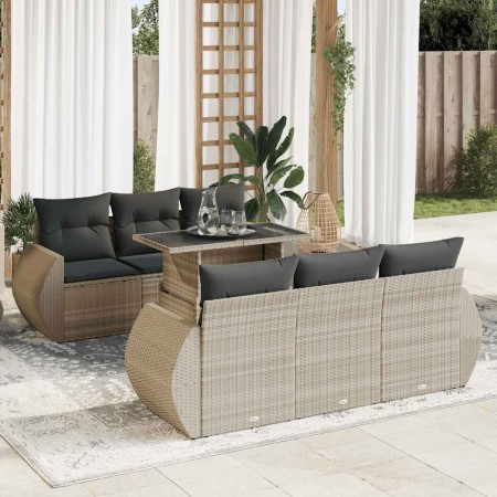 Set de sofás de jardín 7 pzas con cojines ratán PE gris claro de , Conjuntos de jardín - Ref: Foro24-3326583, Precio: 563,22 ...