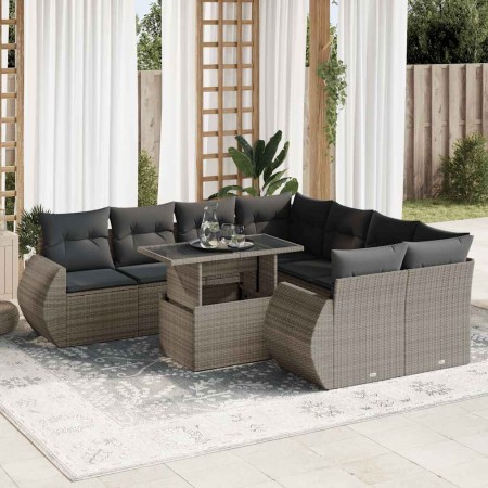 Set de sofás de jardín con cojines 9 pzas ratán sintético gris de , Conjuntos de jardín - Ref: Foro24-3326611, Precio: 621,08...