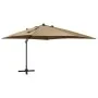 Sombrilla voladiza con poste y luces LED gris taupe 300 cm de vidaXL, Sombrillas - Ref: Foro24-312347, Precio: 198,22 €, Desc...