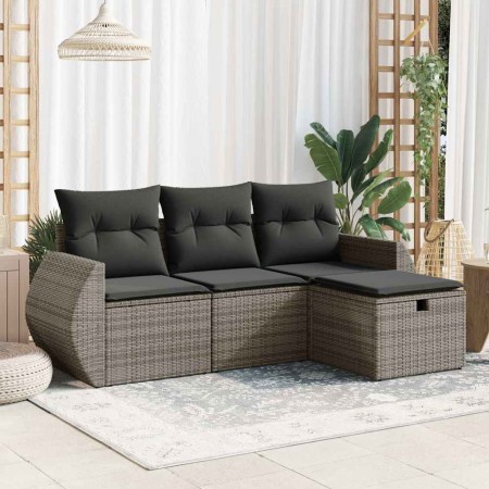 Set de sofás de jardín 4 pzas y cojines ratán sintético gris de , Conjuntos de jardín - Ref: Foro24-3325556, Precio: 274,29 €...
