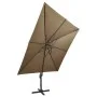 Sombrilla voladiza con poste y luces LED gris taupe 300 cm de vidaXL, Sombrillas - Ref: Foro24-312347, Precio: 198,22 €, Desc...
