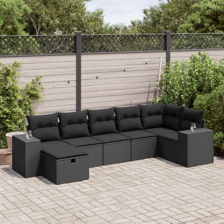 Set de sofás de jardín 7 pzas con cojines ratán sintético negro de , Conjuntos de jardín - Ref: Foro24-3325701, Precio: 468,1...