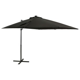 Sombrilla voladiza con poste y luces LED negra 250 cm de vidaXL, Sombrillas - Ref: Foro24-312324, Precio: 186,21 €, Descuento: %