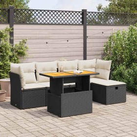 Set sofás jardín y cojines 6 pzas ratán sintético acacia negro de , Conjuntos de jardín - Ref: Foro24-3327966, Precio: 384,94...