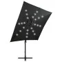 Sombrilla voladiza con poste y luces LED negra 250 cm de vidaXL, Sombrillas - Ref: Foro24-312324, Precio: 183,39 €, Descuento: %