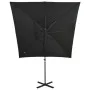 Sombrilla voladiza con poste y luces LED negra 250 cm de vidaXL, Sombrillas - Ref: Foro24-312324, Precio: 183,39 €, Descuento: %